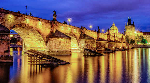 Charles Bridge and Prague at Dusk