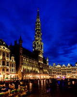 Brussels Town Hall and Grand Place at Dusk