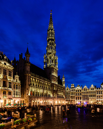 Brussels Town Hall and Grand Place at Dusk