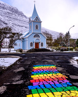 Blue Church and Rainbow Road - Seyðisfjörður