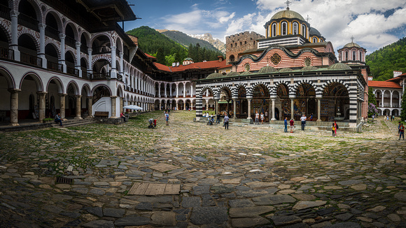 Rila Monastery Courtyard and "Nativity of the Virgin Mother" Church