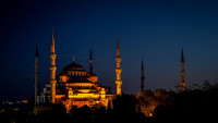 The Blue Mosque at twilight from the Roof of the Seven Hills Restaurant