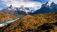 Rio Paine near the Salto Grande Waterfall and Cordillera Paine Mountains -Torres del Paine National Park - Chile