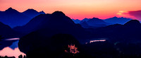 Sunset over Hohenschwangau Castle and Lake Alpsee