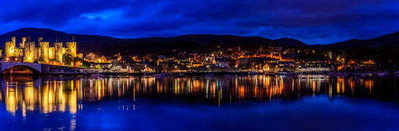 Conwy Castle at Twilight Panorama - Conwy, Wales