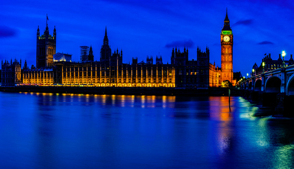 Big Ben and British Parliament Buildings at Twilight Panorama - London, England