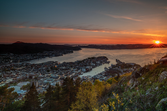 Bergen at Sunset from top of Mount Floyen