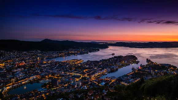Bergen at Dusk from top of Mount Floyen