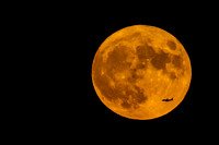 Jet Passing Through the Raising Super Moon Over the Colorado Eastern Plains